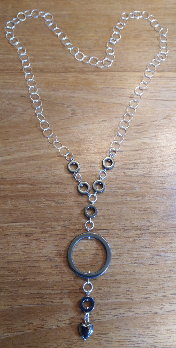 Sterling Silver, Hematite Rings, Long silver chain