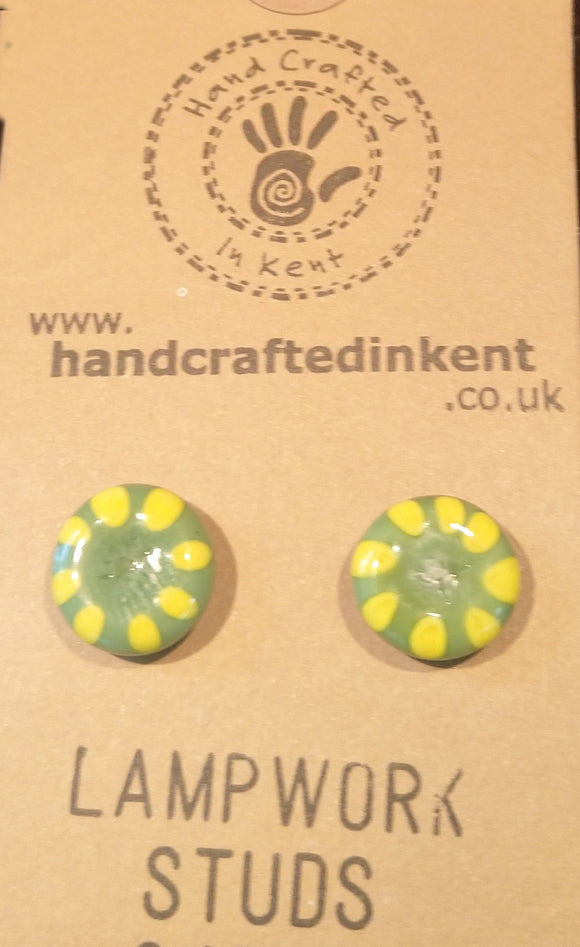 Green and yellow Lampwork Studs