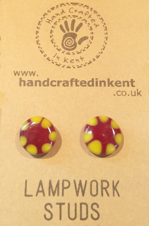 Red and Yellow Lampwork Studs 2