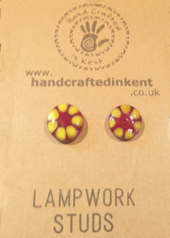 Red and Yellow Lampwork Studs 3