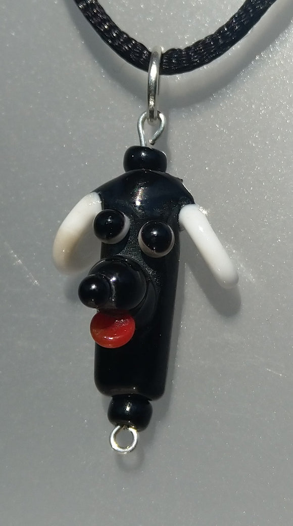 Black Lampwork Dog with White Ears