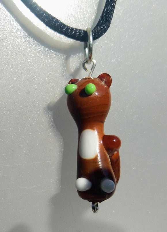 Lampwork Brown Cat with Green Eyes