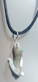 Lampwork Glass Grey Cat with Green Eyes Pendant