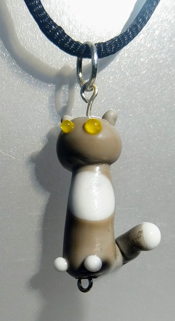 Lampwork Grey Cat with Yellow Eyes