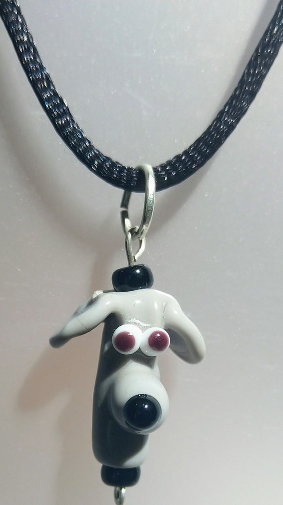 Lampwork Glass Grey Dog Pendant