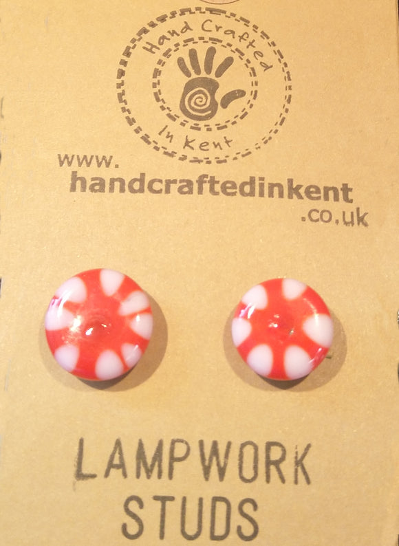 Red and White Lampwork Studs