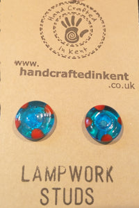 Transparent Blue and Red Lampwork Studs