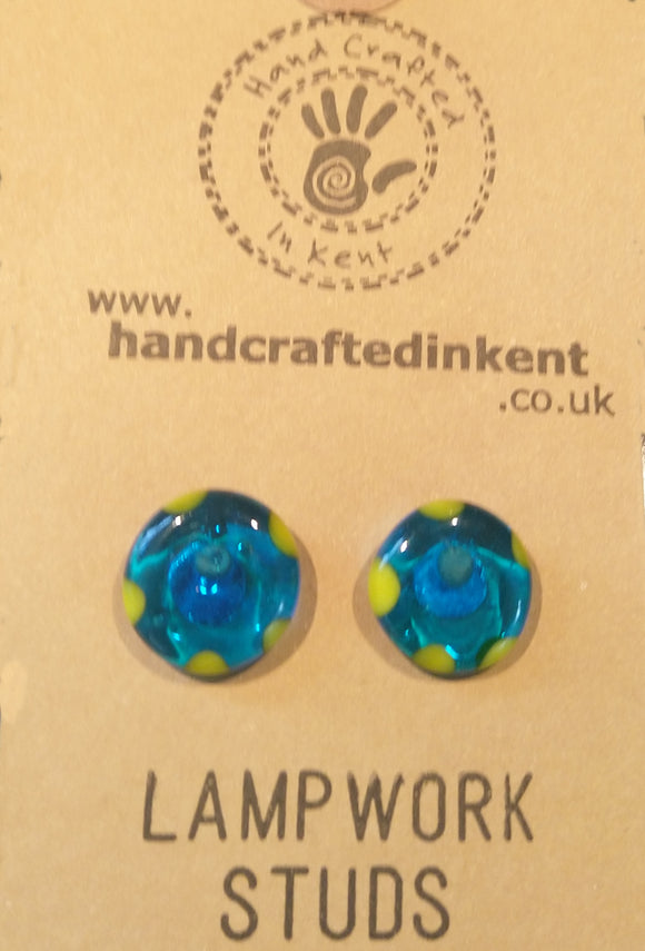 Transparent Blue and Yellow Lampwork Studs