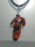 Lampwork Glass Light Brown Dog Pendant