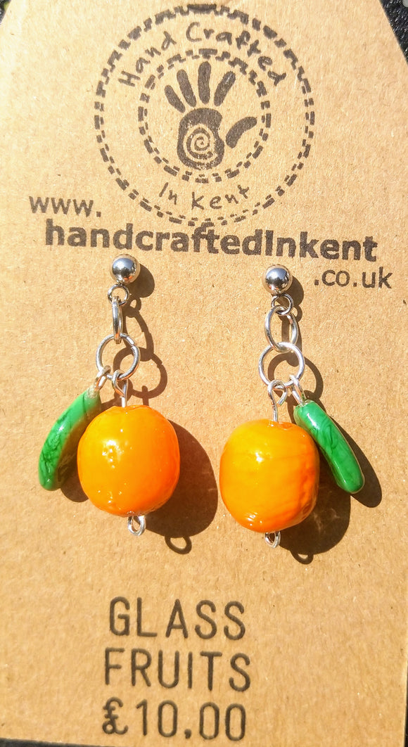 Glass Orange Earrings (opaque leaves)